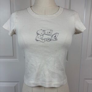 Brandy Melville Cream Tee with Bear Print